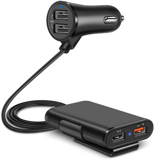 Powstro 3.0 Snelle Auto Lading + 2.4A + 3.1A 4 USB Onderdelen met 5.6ft Verlengsnoer Kabel voor Achterbank lading Met EEN Clip voor iPhone 7