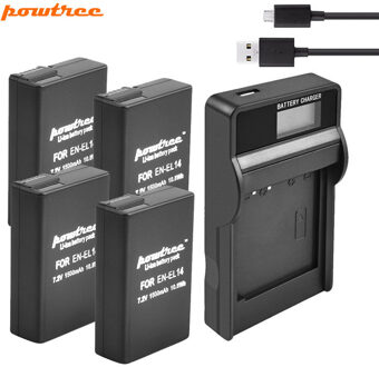Powtree 1500 Mah En-EL14 EN-EL14a ENEL14 EN-EL14 Batterij + Lcd Oplader Voor Nikon P7800,P7700, p7100, P7000,D5500,D5300,D5200,D3200 4XBattery LCDCharger