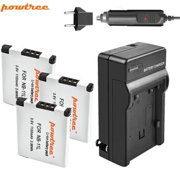Powtree NB-11L NB11L Nb 11L Batterij + Autolader Voor Canon Powershot SX410 SX400 Is Elph 320 340 A2300 Is, a2400 Is, A2500,A2600 3 accu lader