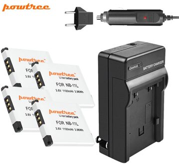 Powtree NB-11L NB11L Nb 11L Batterij + Autolader Voor Canon Powershot SX410 SX400 Is Elph 320 340 A2300 Is, a2400 Is, A2500,A2600 4 accu lader