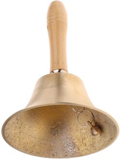 Prachtige Handgemaakte Koperen Hand Bell W/Houten Handvat Boeddhisme Boeddhistische Tafelbel 14 x 18cm