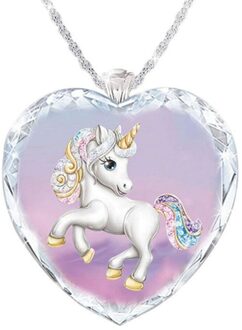 Prachtige Kristallen Hanger Eenhoorn Ketting Lady Kettingen Voor Kinderen Kinderen Hart Statement Sieraden