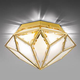 Prachtige plafondlamp Oro, 2-lichts goud, wit gesatineerd, helder
