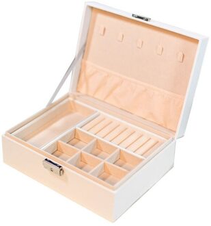 Prachtige Sieraden Doos Vrouwen Lederen Verpakking Ketting Ringen Oorbellen Armband Organizer Display Geschenkdozen Case wit