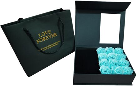 Prachtige Sieraden Geschenkdoos Eeuwige Rose Zeep Bloem Wedding Ring Oorbellen Ketting Valentijnsdag Sieraden Verpakking Set blauw