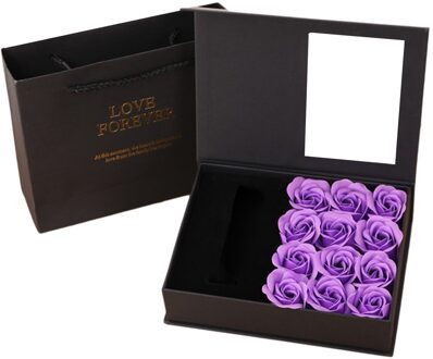 Prachtige Sieraden Geschenkdoos Eeuwige Rose Zeep Bloem Wedding Ring Oorbellen Ketting Valentijnsdag Sieraden Verpakking Set paars