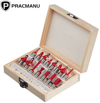 Pracmanu 15 Stks/set Houtbewerking Frezen 1/4 ''/8Mmshank Carbide Router Bit Voor Hout Cutter Graveren Snijgereedschap 6.35mm