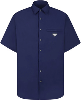 Prada Blauwe Poplin Shirt Klassieke Kraag Knoop Prada , Blue , Heren - Xl,M,S
