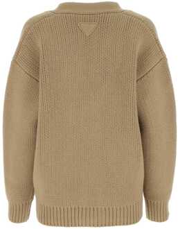 Prada Cappuccino Wolmix Oversize Cardigan Bruin - EU 38 / UK 10