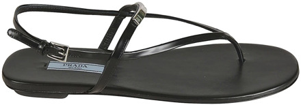 Prada Klassieke zwarte platte sandalen Prada , Black , Dames - 38 EU