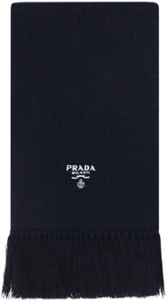 Prada Logo Cashmere Sjaal met Franje Afwerking Prada , Blue , Unisex - ONE Size