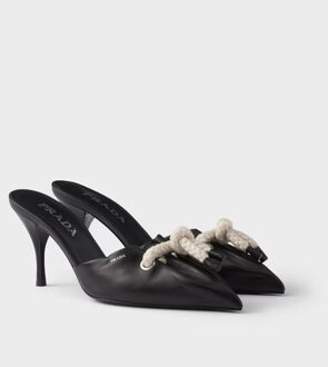 Prada Touwdetails Leren Muilezels Hoge Hakken Zwart - EU 38