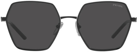 Prada Vierkante metalen zonnebril met donkergrijze lenzen Prada , Black , Unisex - 58 MM