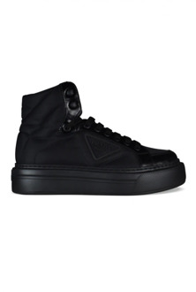 Prada Zwarte Geborsteld Leren High-Top Sneakers Prada , Black , Dames - 39 EU