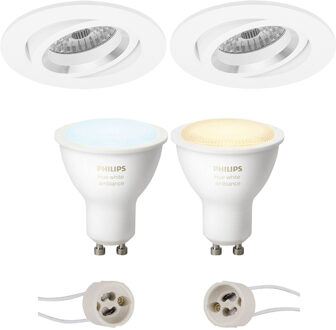 Pragmi Aerony Pro - Inbouw Rond - Mat Wit - Kantelbaar - Ø82mm - Philips Hue - LED Spot Set GU10 - White Ambiance