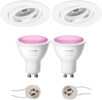 Pragmi Aerony Pro - Inbouw Rond - Mat Wit - Kantelbaar - Ø82mm - Philips Hue - LED Spot Set GU10 - White and Color