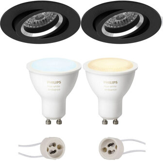 Pragmi Aerony Pro - Inbouw Rond - Mat Zwart - Kantelbaar - Ø82mm - Philips Hue - LED Spot Set GU10 - White Ambiance