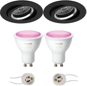 Pragmi Aerony Pro - Inbouw Rond - Mat Zwart - Kantelbaar - Ø82mm - Philips Hue - LED Spot Set GU10 - White and Color