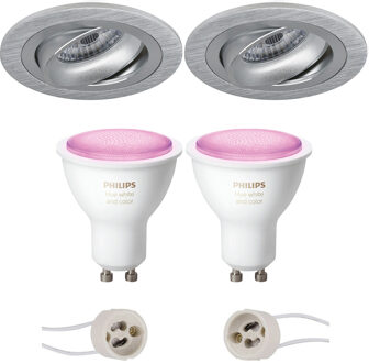 Pragmi Alpin Pro - Inbouw Rond - Mat Zilver - Kantelbaar Ø92mm - Philips Hue - LED Spot Set GU10 - White and Color Zilverkleurig