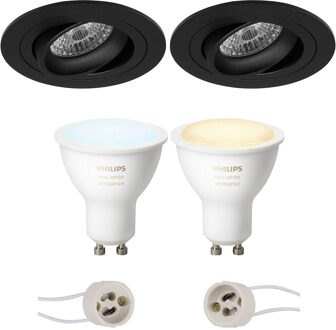 Pragmi Alpin Pro - Inbouw Rond - Mat Zwart - Kantelbaar Ø92mm - Philips Hue - LED Spot Set GU10 - White Ambiance