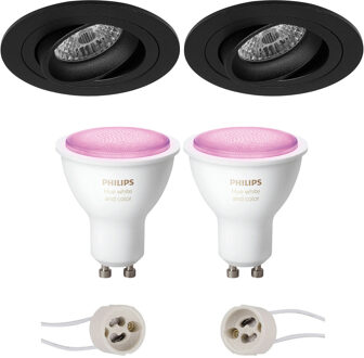 Pragmi Alpin Pro - Inbouw Rond - Mat Zwart - Kantelbaar Ø92mm - Philips Hue - LED Spot Set GU10 - White and Color