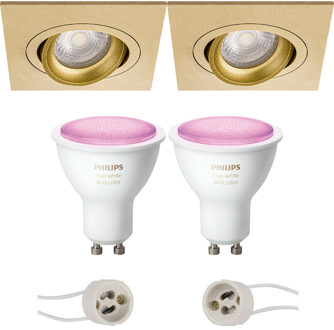 Pragmi Borny Pro - Inbouw Vierkant - Mat Goud - Kantelbaar - 92mm - Philips Hue - LED Spot Set GU10 - White and Color Goudkleurig