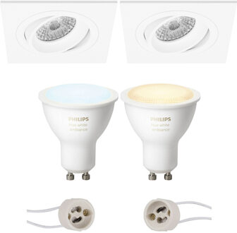 Pragmi Borny Pro - Inbouw Vierkant - Mat Wit - Kantelbaar - 92mm - Philips Hue - LED Spot Set GU10 - White Ambiance