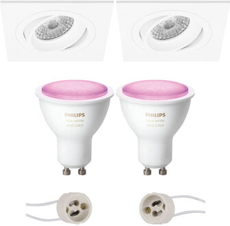 Pragmi Borny Pro - Inbouw Vierkant - Mat Wit - Kantelbaar - 92mm - Philips Hue - LED Spot Set GU10 - White and Color