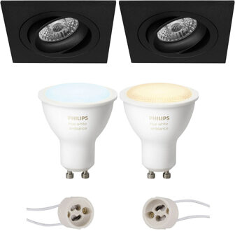 Pragmi Borny Pro - Inbouw Vierkant - Mat Zwart - Kantelbaar - 92mm - Philips Hue - LED Spot Set GU10 - White Ambiance