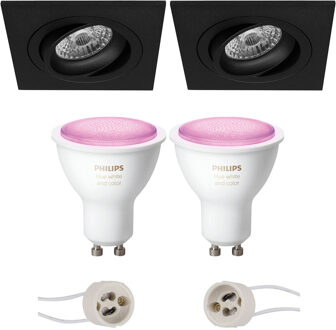 Pragmi Borny Pro - Inbouw Vierkant - Mat Zwart - Kantelbaar - 92mm - Philips Hue - LED Spot Set GU10 - White and Color
