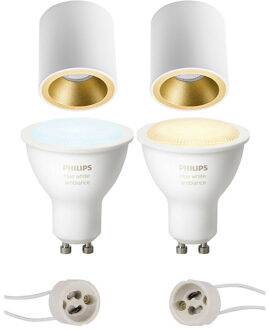 Pragmi Cliron Pro - Opbouw Rond - Mat Wit/Goud - Verdiept - Ø90mm - Philips Hue - Opbouwspot Set GU10 - White Ambiance - Goudkleurig