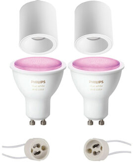 Pragmi Cliron Pro - Opbouw Rond - Mat Wit - Verdiept - Ø90mm - Philips Hue - Opbouwspot Set GU10 - White and Color