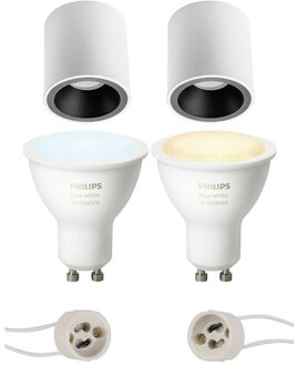 Pragmi Cliron Pro - Opbouw Rond - Mat Wit/Zwart - Verdiept - Ø90mm - Philips Hue - Opbouwspot Set GU10 - White Ambiance