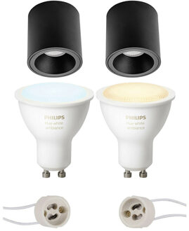 Pragmi Cliron Pro - Opbouw Rond - Mat Zwart - Verdiept - Ø90mm - Philips Hue - Opbouwspot Set GU10 - White Ambiance