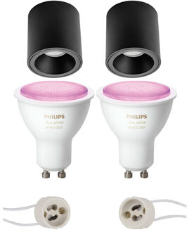 Pragmi Cliron Pro - Opbouw Rond - Mat Zwart - Verdiept - Ø90mm - Philips Hue - Opbouwspot Set GU10 - White and Color