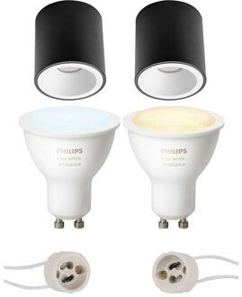 Pragmi Cliron Pro - Opbouw Rond - Mat Zwart/Wit - Verdiept - Ø90mm - Philips Hue - Opbouwspot Set GU10 - White Ambiance