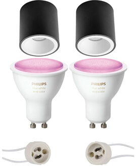 Pragmi Cliron Pro - Opbouw Rond - Mat Zwart/Wit - Verdiept - Ø90mm - Philips Hue - Opbouwspot Set GU10 - White and Color