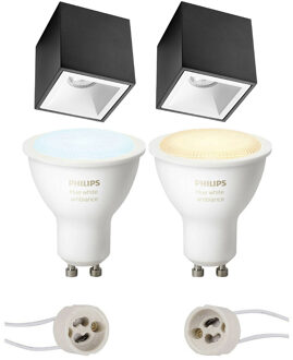 Pragmi Cliron Pro - Opbouw Vierkant - Mat Zwart/Wit - Verdiept - 90mm - Philips Hue - Opbouwspot Set GU10 - White