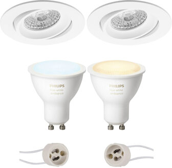 Pragmi Delton Pro - Inbouw Rond - Mat Wit - Kantelbaar - Ø82mm - Philips Hue - LED Spot Set GU10 - White Ambiance