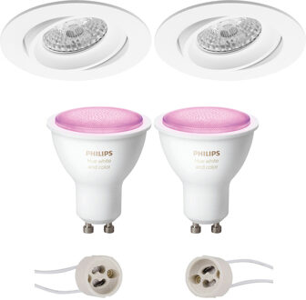 Pragmi Delton Pro - Inbouw Rond - Mat Wit - Kantelbaar - Ø82mm - Philips Hue - LED Spot Set GU10 - White and Color