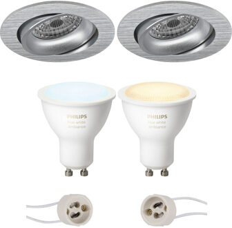 Pragmi Delton Pro - Inbouw Rond - Mat Zilver - Kantelbaar - Ø82mm - Philips Hue - LED Spot Set GU10 - White Ambiance - Zilverkleurig