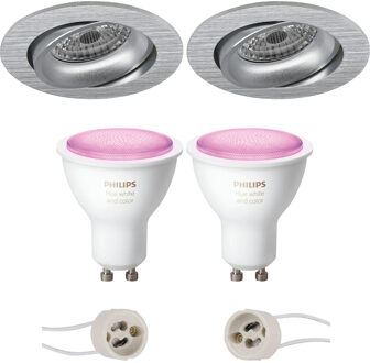 Pragmi Delton Pro - Inbouw Rond - Mat Zilver - Kantelbaar - Ø82mm - Philips Hue - LED Spot Set GU10 - White and Color Zilverkleurig