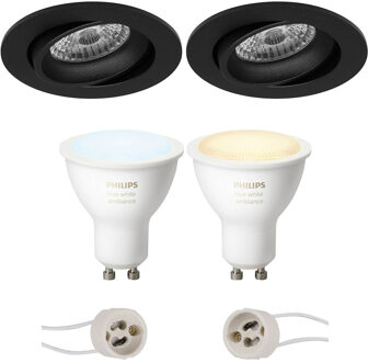 Pragmi Delton Pro - Inbouw Rond - Mat Zwart - Kantelbaar - Ø82mm - Philips Hue - LED Spot Set GU10 - White Ambiance