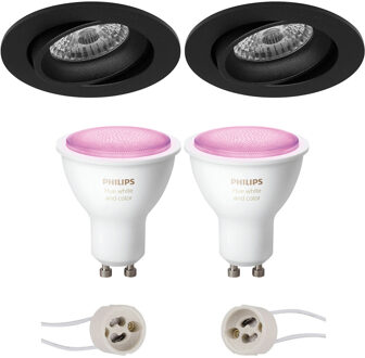 Pragmi Delton Pro - Inbouw Rond - Mat Zwart - Kantelbaar - Ø82mm - Philips Hue - LED Spot Set GU10 - White and Color