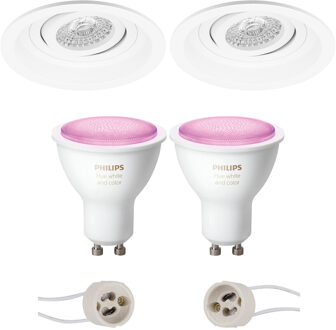 Pragmi Domy Pro - Inbouw Rond - Mat Wit - Verdiept - Kantelbaar - Ø105mm - Philips Hue - LED Spot Set GU10 - White and