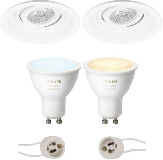 Pragmi Domy Pro - Inbouw Rond - Mat Wit - Verdiept - Kantelbaar - Ø105mm - Philips Hue - LED Spot Set GU10 - White