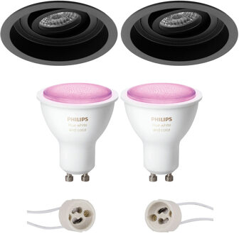 Pragmi Domy Pro - Inbouw Rond - Mat Zwart - Verdiept - Kantelbaar - Ø105mm - Philips Hue - LED Spot Set GU10 - White and