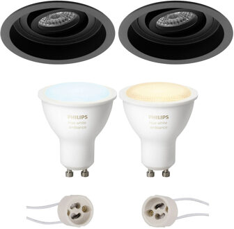 Pragmi Domy Pro - Inbouw Rond - Mat Zwart - Verdiept - Kantelbaar - Ø105mm - Philips Hue - LED Spot Set GU10 - White