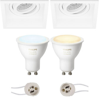 Pragmi Domy Pro - Inbouw Vierkant - Mat Wit - Verdiept - Kantelbaar - 105mm - Philips Hue - LED Spot Set GU10 - White