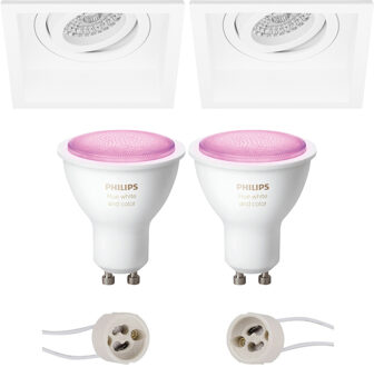 Pragmi Domy Pro - Inbouw Vierkant - Mat Wit - Verdiept - Kantelbaar - 105mm - Philips Hue - LED Spot Set GU10 - White